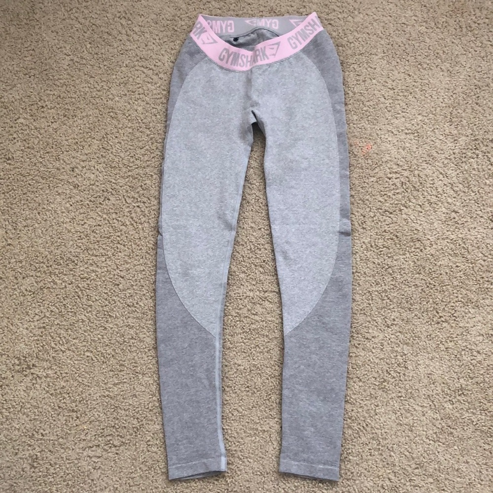 Gymshark Flex Leggings-Light Gray Pink/Purple Band